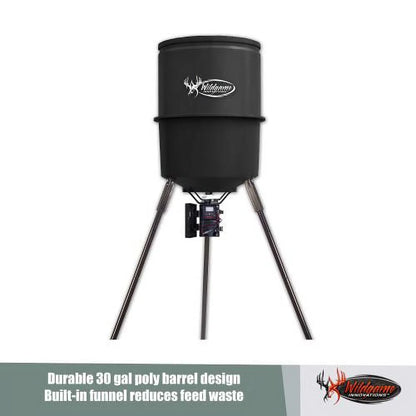 WILDGAME INNOVATIONS Quick-Set 225 lb Game Feeder with Digital Timer | Durable Tripod Corn/Pellet Hunting Feeder with 1-4 Available Feed Times & 30-feet Radius