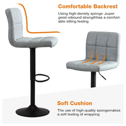 JONPONY Bar Stools Set of 2, Back and Armrest,Vintage Leather Modern Bar Chairs for Home and Kitchen Counter,Black,Low Back