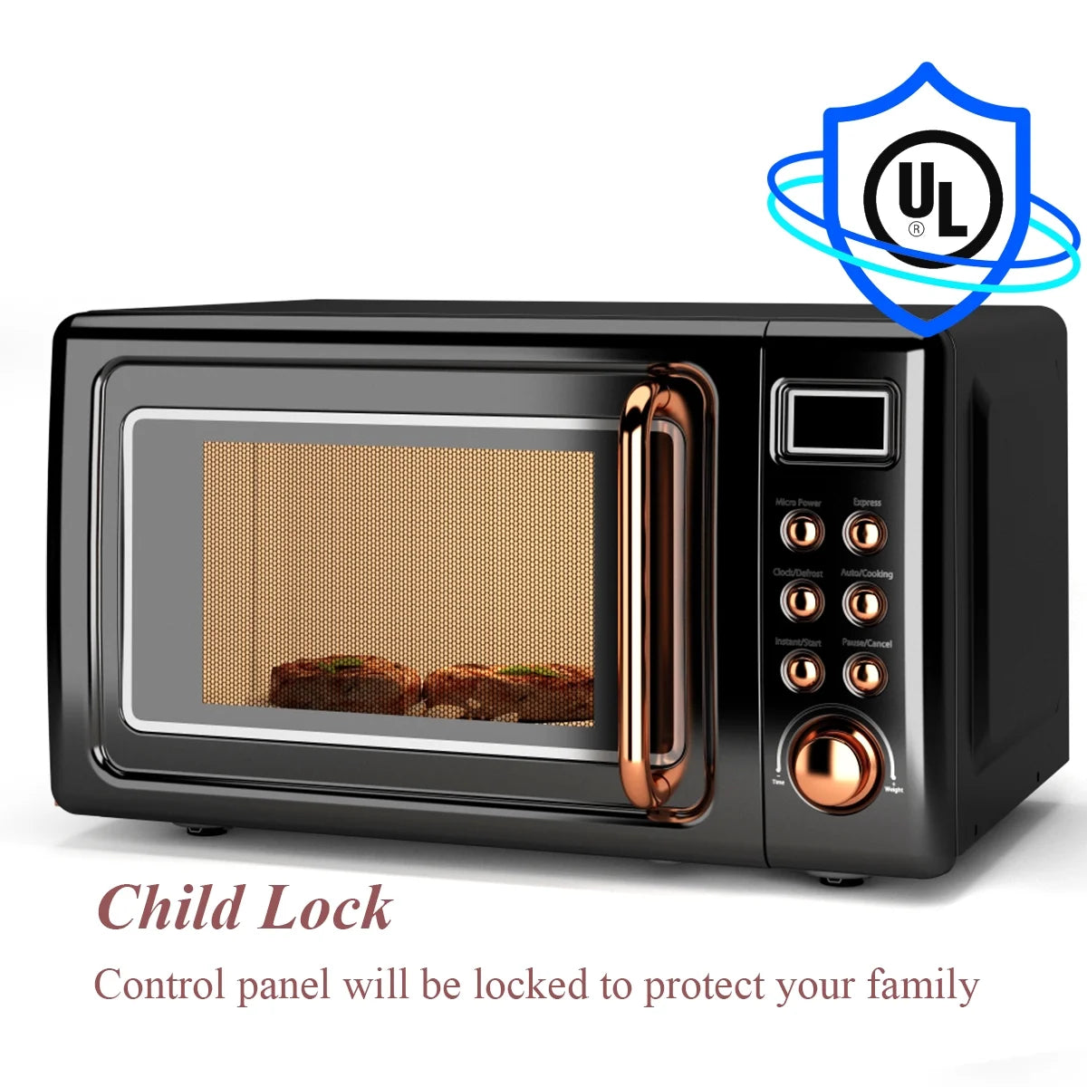 Costway 0.7Cu.ft Retro Countertop Microwave Oven 700W LED Display Glass Turntable Rose Gold