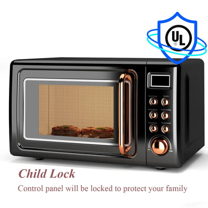 Costway 0.7Cu.ft Retro Countertop Microwave Oven 700W LED Display Glass Turntable Rose Gold