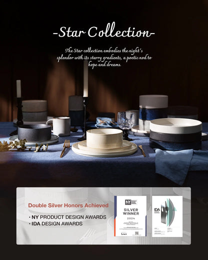 Famiware Star Stoneware Dinnerware Sets, Plates and Bowls Set for 4, 12 Piece Dish Set, Cappuccino White