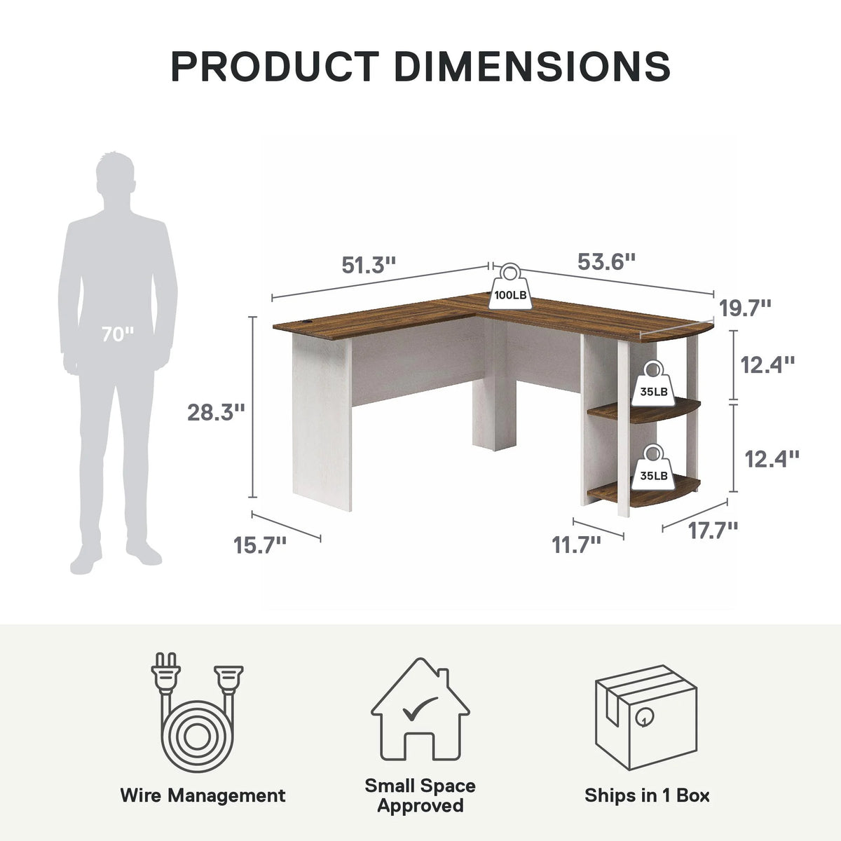 Ameriwood Home L Shaped Desk with Side Storage, Black Oak