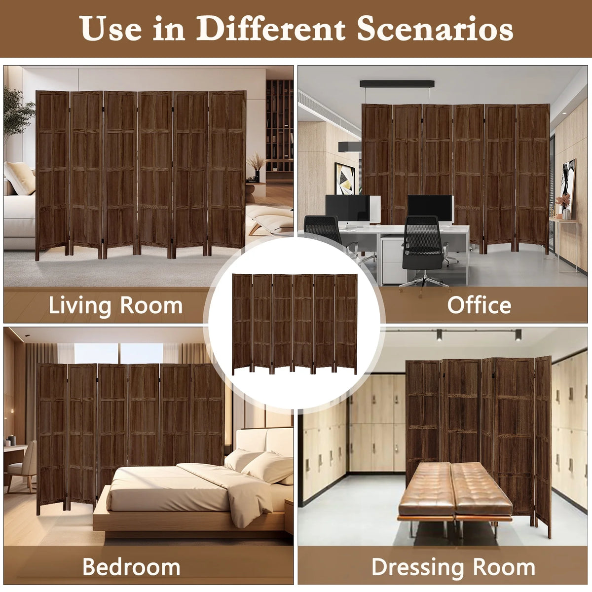 Aletheiawu 4 Panel Room Divider Wall and Folding Privacy Screens No Installation Required White