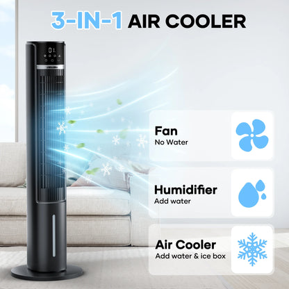 MaxKare 3-in-1 Tower Fan, Air Cooler with FCC & ETL, Humidifier for Office & Bedroom, 40'' High, White