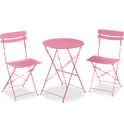 Best Choice Products 3-Piece Small Bistro Set, Folding Patio Furniture Set of 2 Chairs and Table - Black