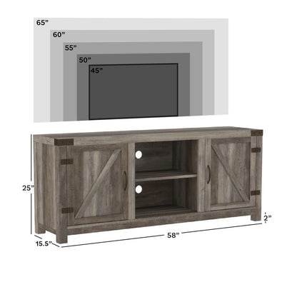 Walker Edison Modern Farmhouse Barn Door TV Stand for TVs up to 65", Grey Wash