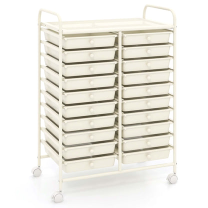 Costway 20 Drawer Rolling Storage Cart Tools Scrapbook Paper Office School Organizer Yellow