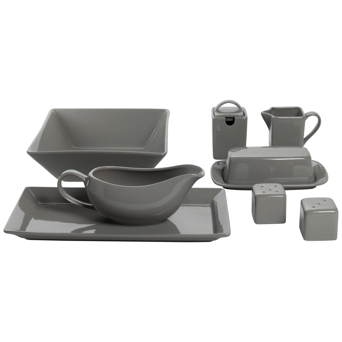10 Strawberry Street Nova Square 40 Piece Stoneware Dinnerware Set, Gray