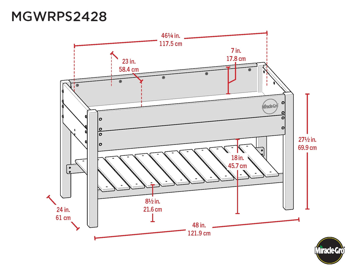 Miracle-Gro Wood 2 x 4 ft. Raised Garden Planter with Shelf
