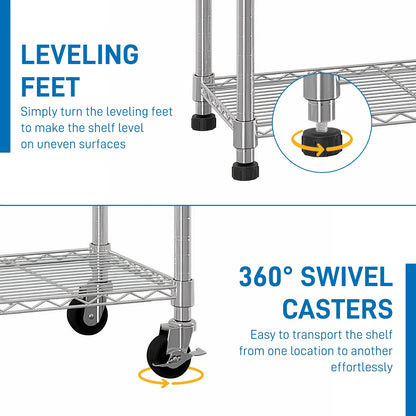 Xilee Wire Shelving Unit with Wheels Steel 6 Tier Heavy Duty Layer Rack Storage Metal Shelf Garage Organizer Wire Rack Shelving Adjustable