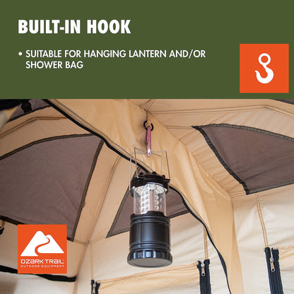 Ozark Trail 2-Room Shower & Utility Tent Combo Includes 5-Gallon Water Container, Easy Setup, Maximum Occupancy Is 2. Khaki Colour.