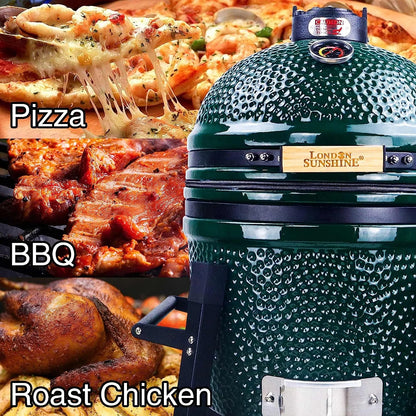 London Sunshine Ceramic Kamado Charcoal BBQ Grill -The Junior Series with Tall Stand (BLACK)