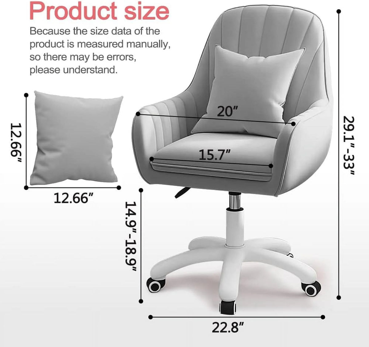 Home Office Chair Computer Chair with Mid-Back Upholstered Modern Tufted Computer Task Chair Swivel Height Adjustable Velvet Accent Chair. White