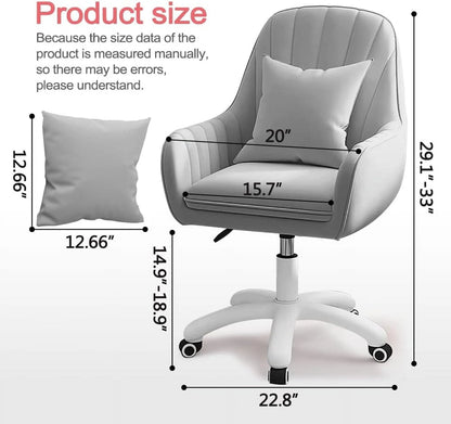 Home Office Chair Computer Chair with Mid-Back Upholstered Modern Tufted Computer Task Chair Swivel Height Adjustable Velvet Accent Chair. White