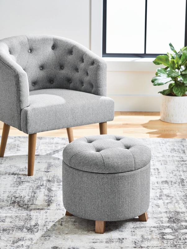 Better Homes & Gardens Round Tufted Storage Ottoman, Gray Faux Linen