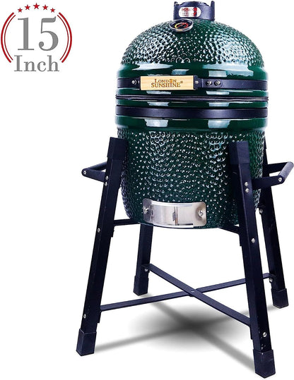 London Sunshine Ceramic Kamado Charcoal BBQ Grill -The Junior Series with Tall Stand (BLACK)