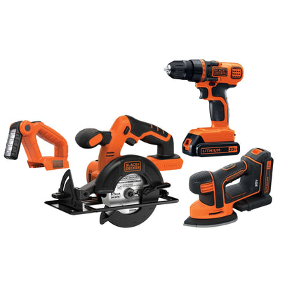 BLACK+DECKER 20V Cordless Tool Set, 1.5 Ah, 4 Piece, Battery and Charger Included