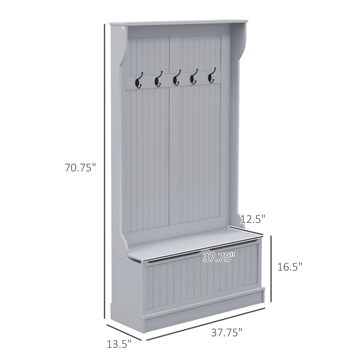 Homiyad 3-In-1 Entryway Bench with Coat Rack, Hall Tree with Bench and Shoe Storage, 5 Hooks for Hallway