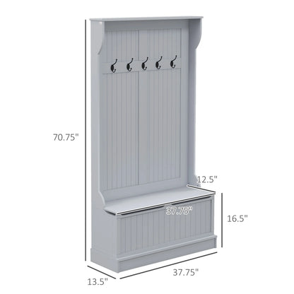 Homiyad 3-In-1 Entryway Bench with Coat Rack, Hall Tree with Bench and Shoe Storage, 5 Hooks for Hallway