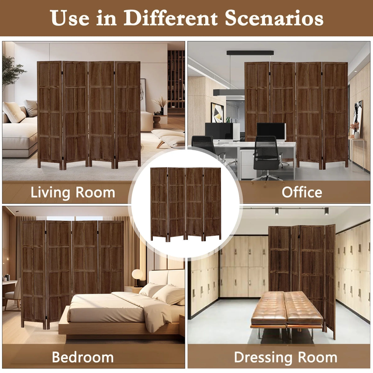 Aletheiawu 4 Panel Room Divider Wall and Folding Privacy Screens No Installation Required White