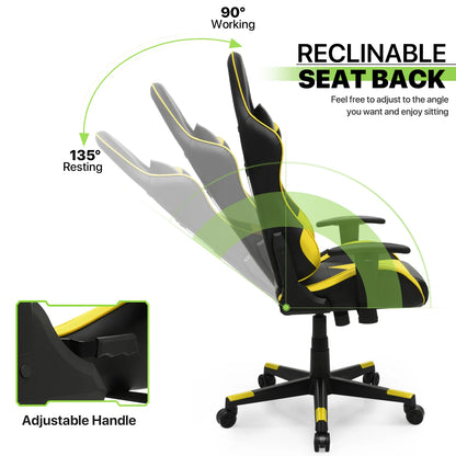 Magshion Ergonomic Gaming Chair, Comfortable Gaming Chair, Computer Chair Leather Desk Chair Adjustable Swivel Gaming Office Chair, Blue