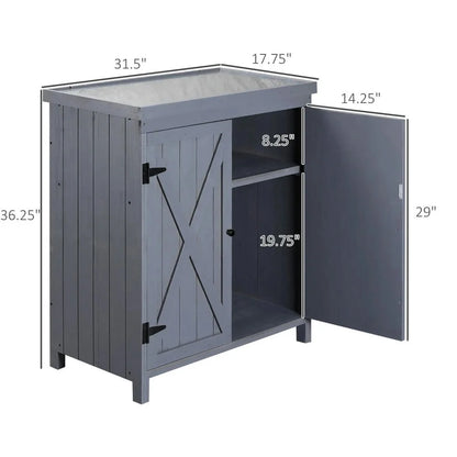 Spaco Garden Storage Cabinet, Outdoor Tool Shed with Galvanized Top and Two Shelves, Yard Tools or Pool Accessories, Gray