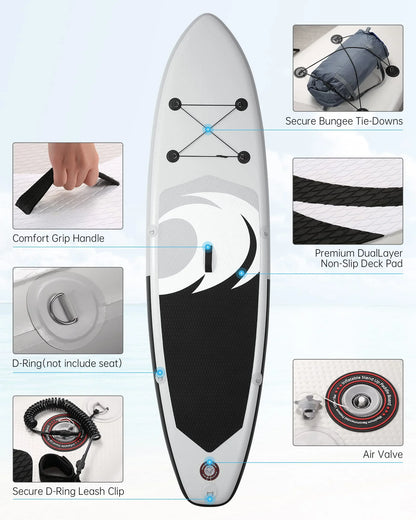 Naipo 10 in Inflatable Stand up Paddle Board 6 in Thick  SUP Paddle Board with Paddleboard Accessories Triple Action Pump Fishing Green