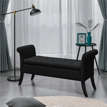 SMILE MART Modern Fabric Tufted Storage Bench with Rolled Arms for Home, Black