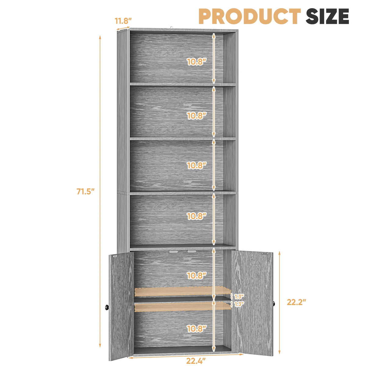 Furmax 1 Piece 4-Shelf Farmhouse Bookcases 4-Tier Bookshelf with Adjustable Shelves&Doors,Storage Cabinet for Home Living room,Kitchen,Office,White