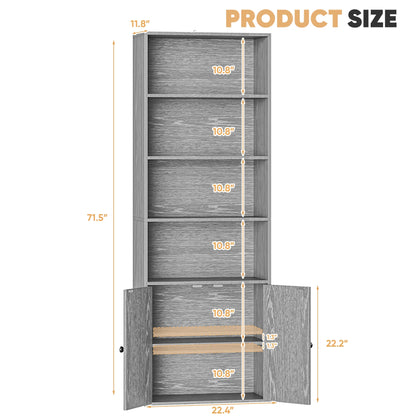 Furmax 1 Piece 4-Shelf Farmhouse Bookcases 4-Tier Bookshelf with Adjustable Shelves&Doors,Storage Cabinet for Home Living room,Kitchen,Office,White