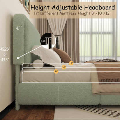 VIPLOV King Size Boucle Bed Frame, Cloud Upholstered Platform Bed with Height Adjustable Headboard & Soft Rounded Corners, No Noise Free, Easy Assembly,Beige