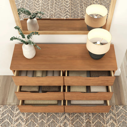 Plank+Beam Solid Wood Farmhouse 6 Drawer Dresser, Barnwood Brown