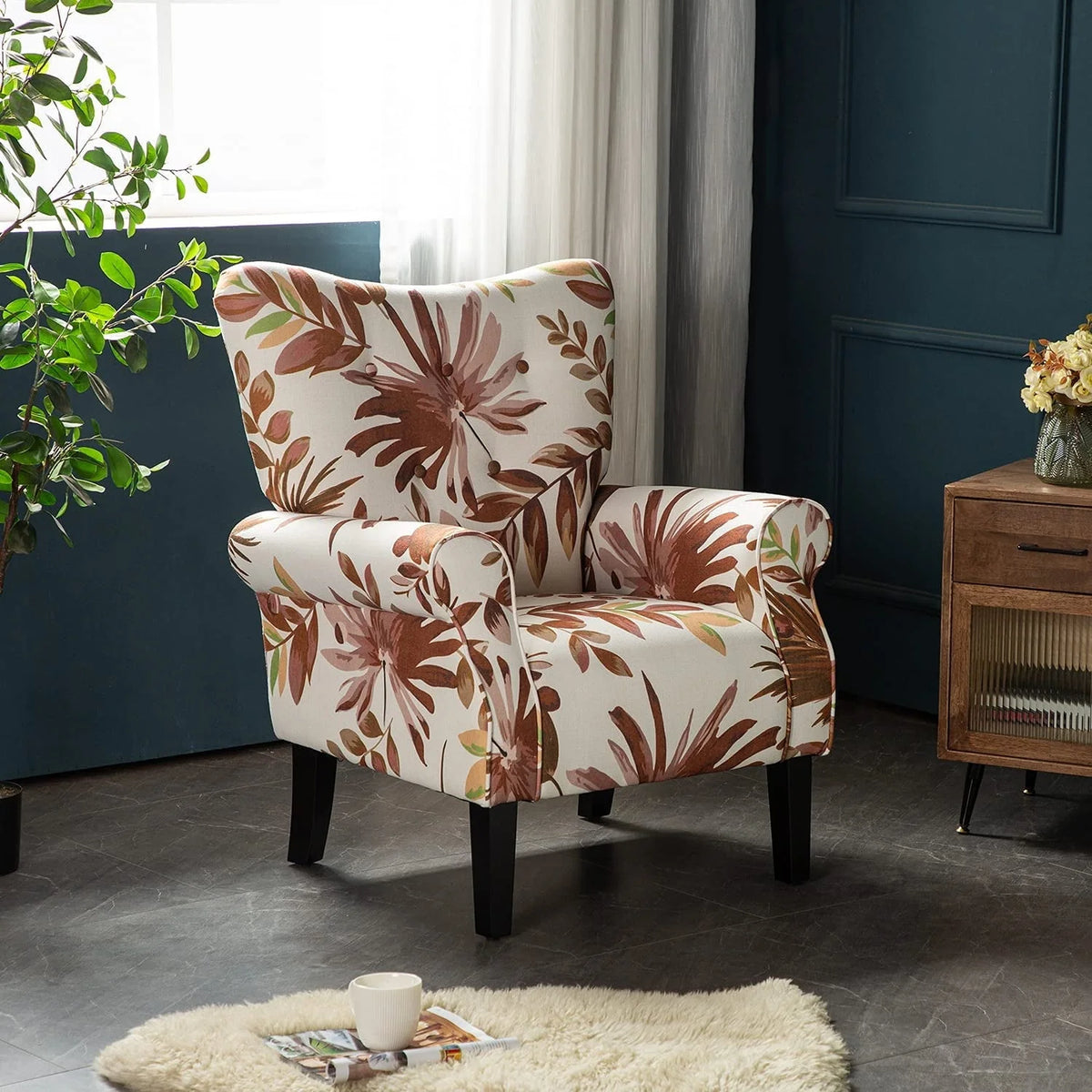 Richryce MidCentury Accent Chair with Arm ,High Back Armchair Beige,Beige