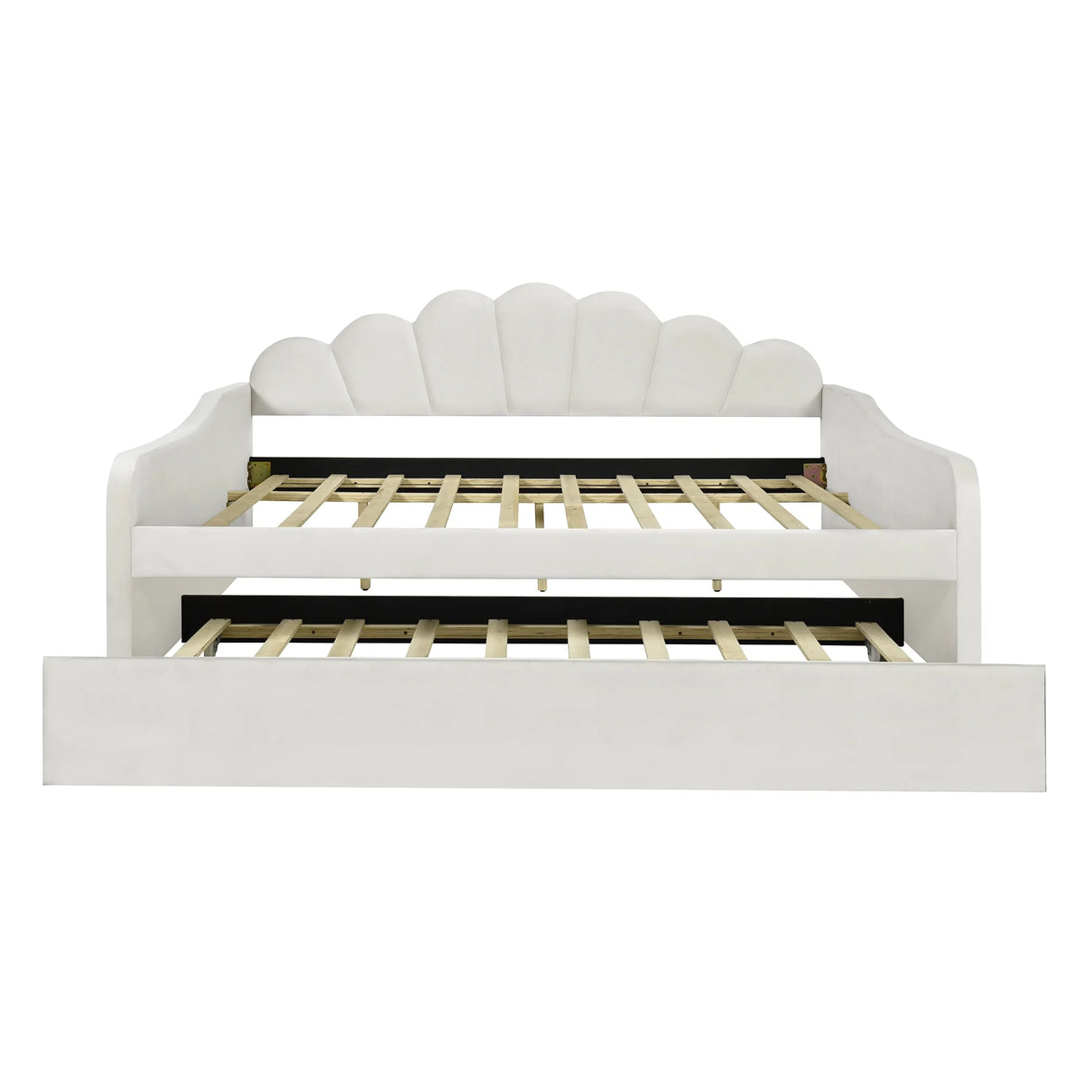 EUROCO Upholstery Full Size Platform Bed, Upholstered Daybed with Headboard and Trundle, Beige