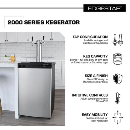 Edgestar Kc2000twin 20" Wide Dual Tap Kegerator For Full Size Kegs - Stainless Steel