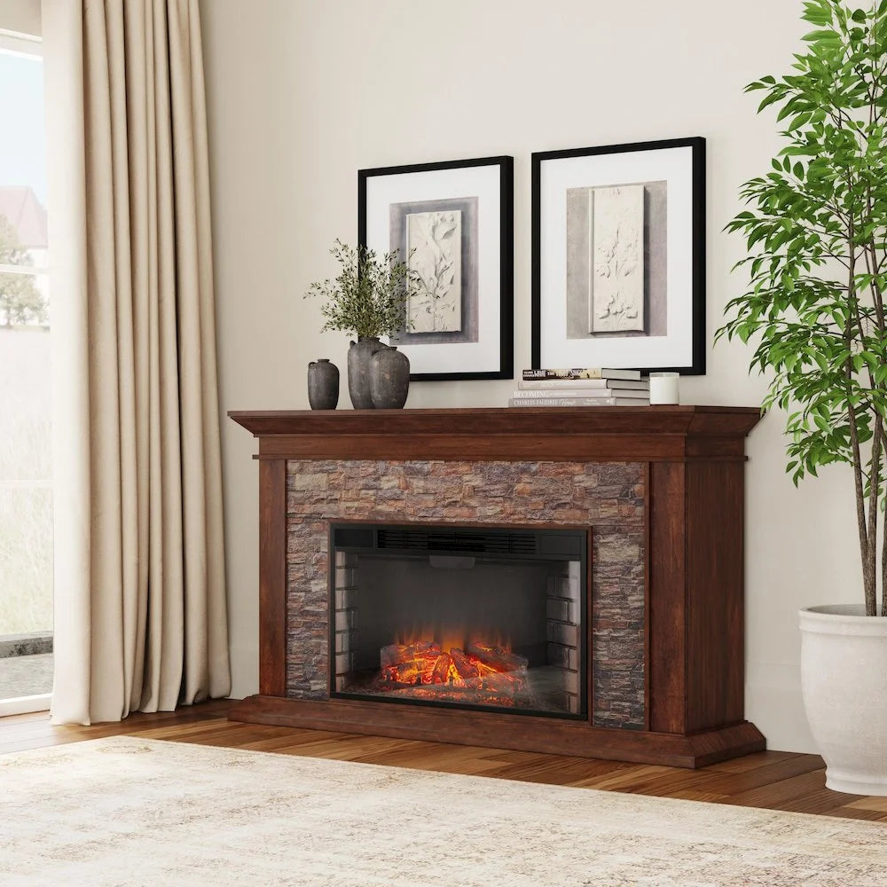 SEI Furniture Canyon Heights Faux Stone Electric Fireplace