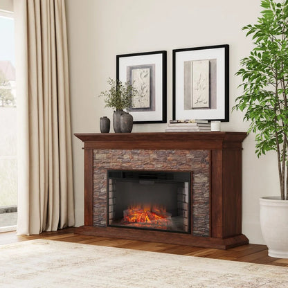 SEI Furniture Canyon Heights Faux Stone Electric Fireplace
