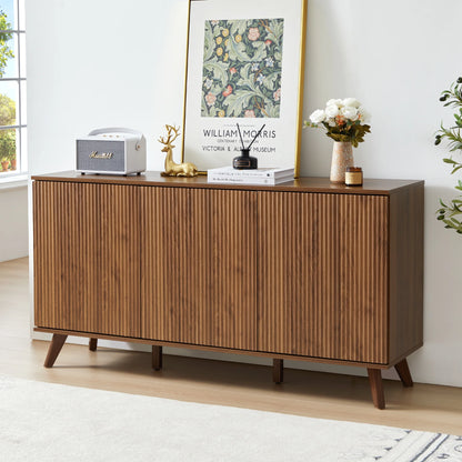 Wirrytor Sideboard Storage Cabinet with Doors and Shelves, Buffet Cabinet with Storage, Credenza Storage Cabinet for Kitchen, Wooden Fluted Cabinet, Under TV Cabinet with Storage - Black