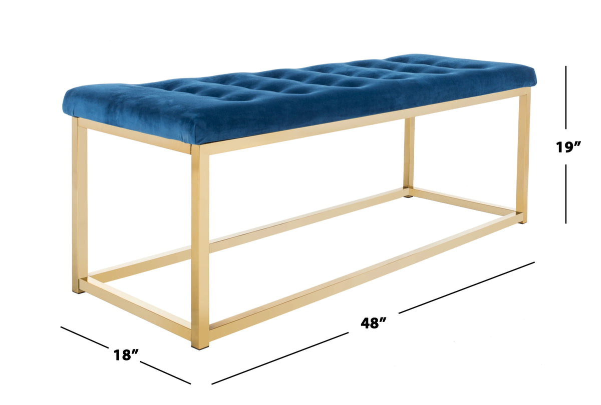 SAFAVIEH Reynolds Contemporary Modern Glam Tufted Bench, Black/Brass