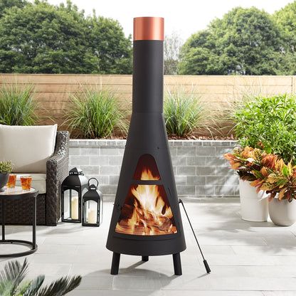 Mainstays 67 Tall Round Powder-Coated-Black Finish Steel Wood Burning Chiminea