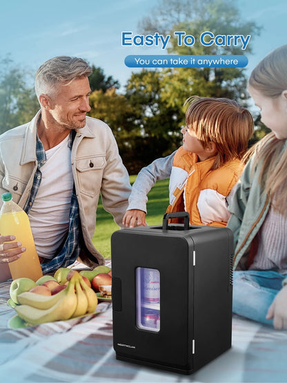 15L Mini Fridge, 21 Can Bedroom Refrigerator, Portable Cooler &Warmer, Beverage & Skincare, 110V/12V, Black