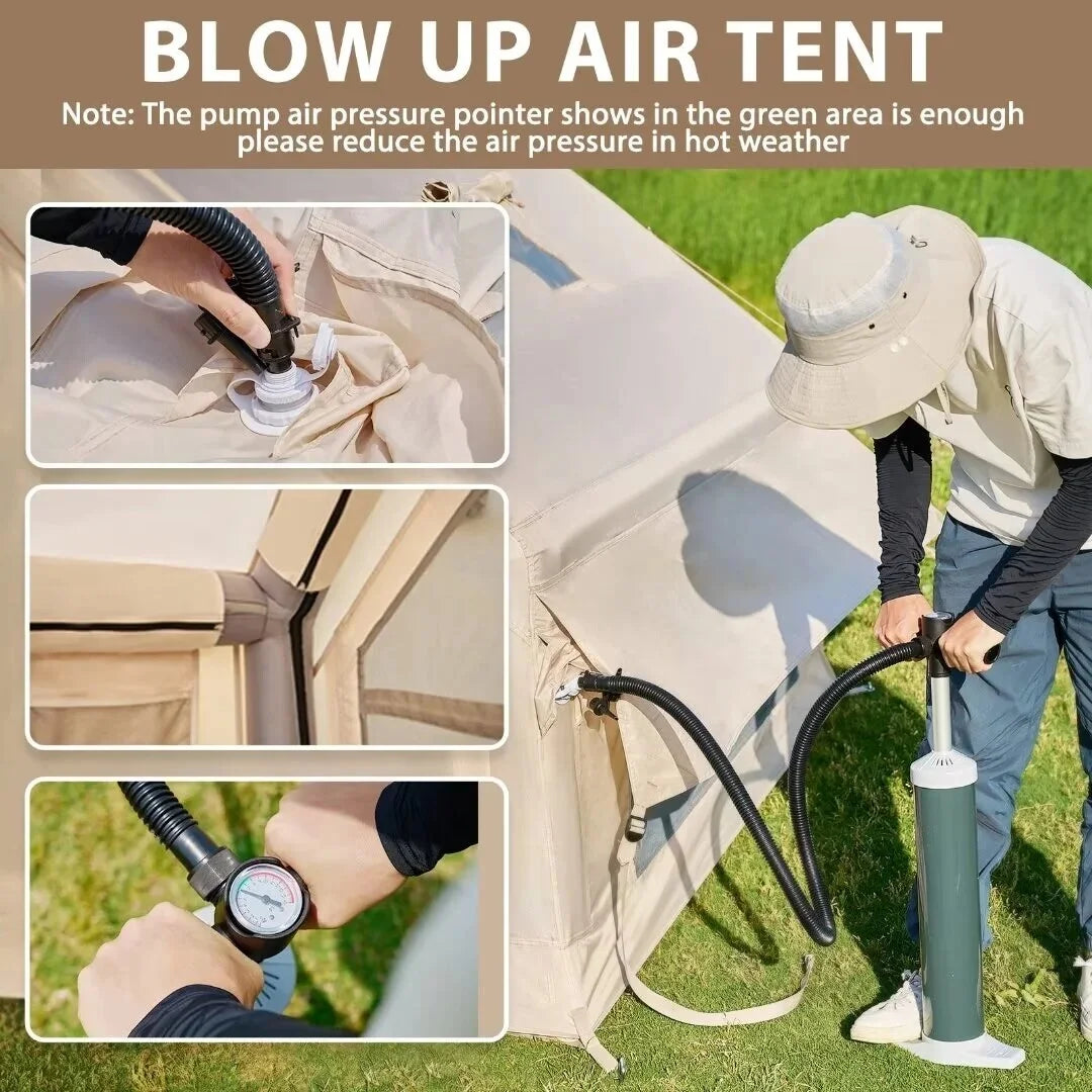 NAIZEA Inflatable Tent Air Glamping Tents 6Person Cabin Tent&Mesh&Chimney Window