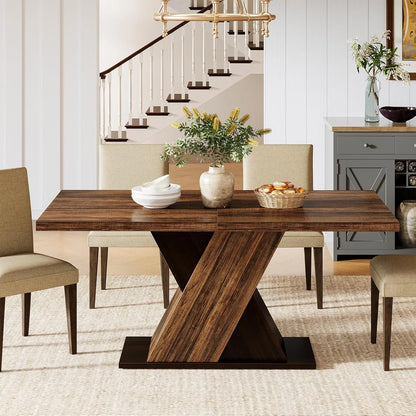 Tribesigns Farmhouse Dining Table for 4-6 People, 55-Inch Rectangle Kitchen Table, Wood Dining Room Table for Dining Room