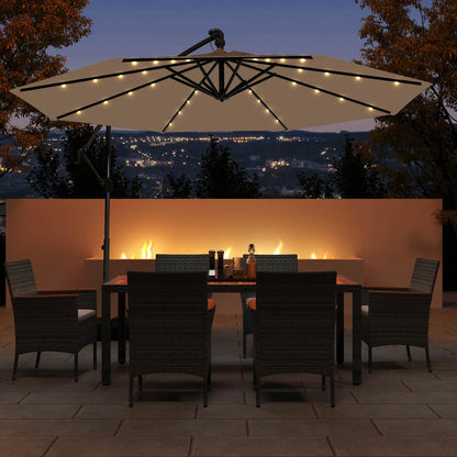 Costway 10 FT Solar Offset Hanging Umbrella Patio Cantilever Umbrella with 32 LED Lights Brown