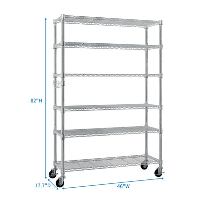 Xilee Wire Shelving Unit with Wheels Steel 6 Tier Heavy Duty Layer Rack Storage Metal Shelf Garage Organizer Wire Rack Shelving Adjustable