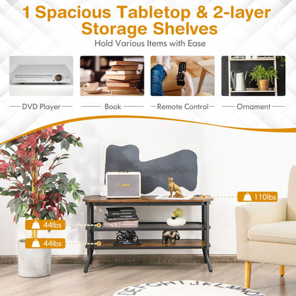Costway 3-tier TV Stand Console Table Media Entertainment Center w/Mesh Storage Shelf