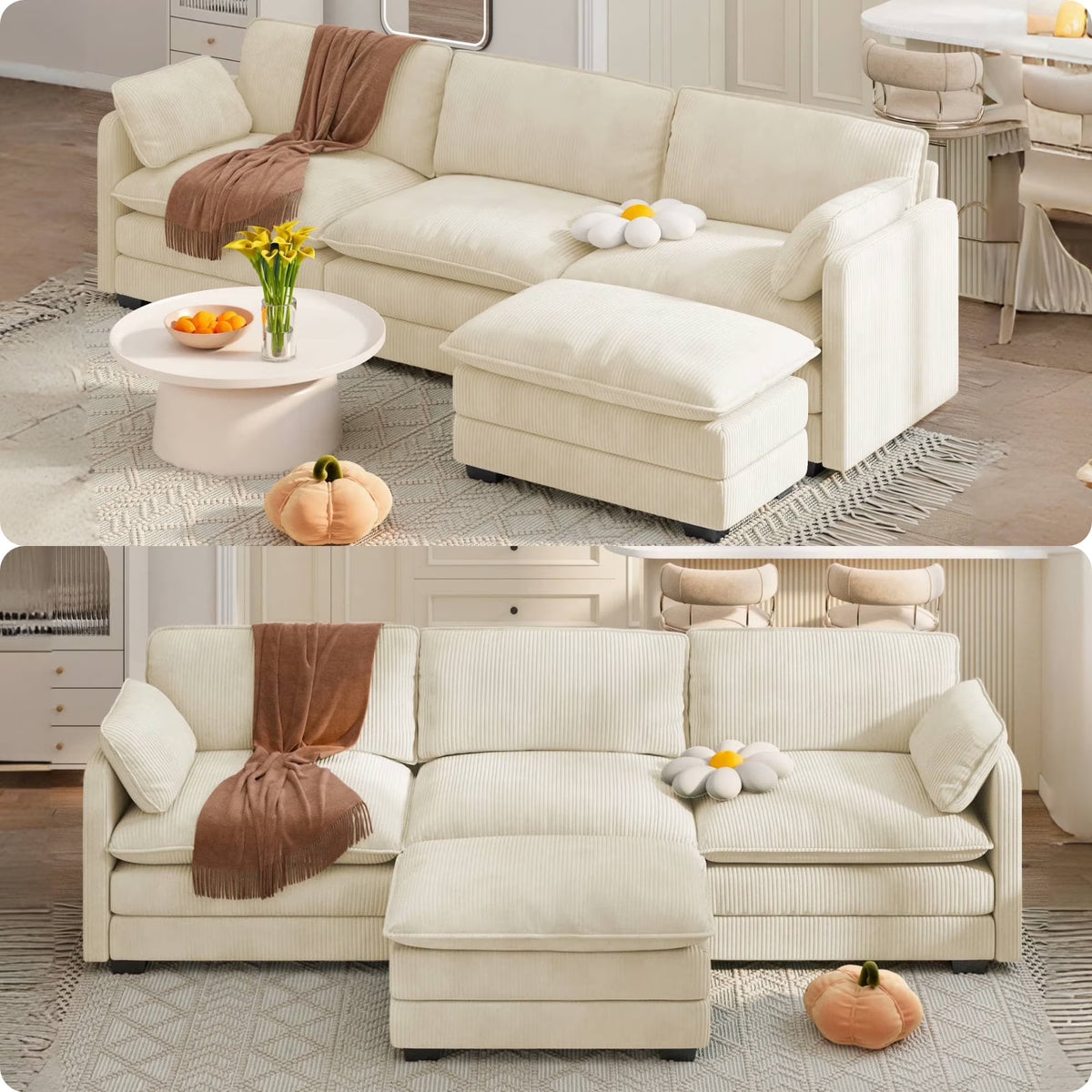 Lofka 110 Modular Sectional Sofa Bed with Double Layer Cushions and Movable Ottoman, Modern Comfy Cloud Couch for Living Room, DIY Combination, Green