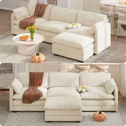 Lofka 110 Modular Sectional Sofa Bed with Double Layer Cushions and Movable Ottoman, Modern Comfy Cloud Couch for Living Room, DIY Combination, Green