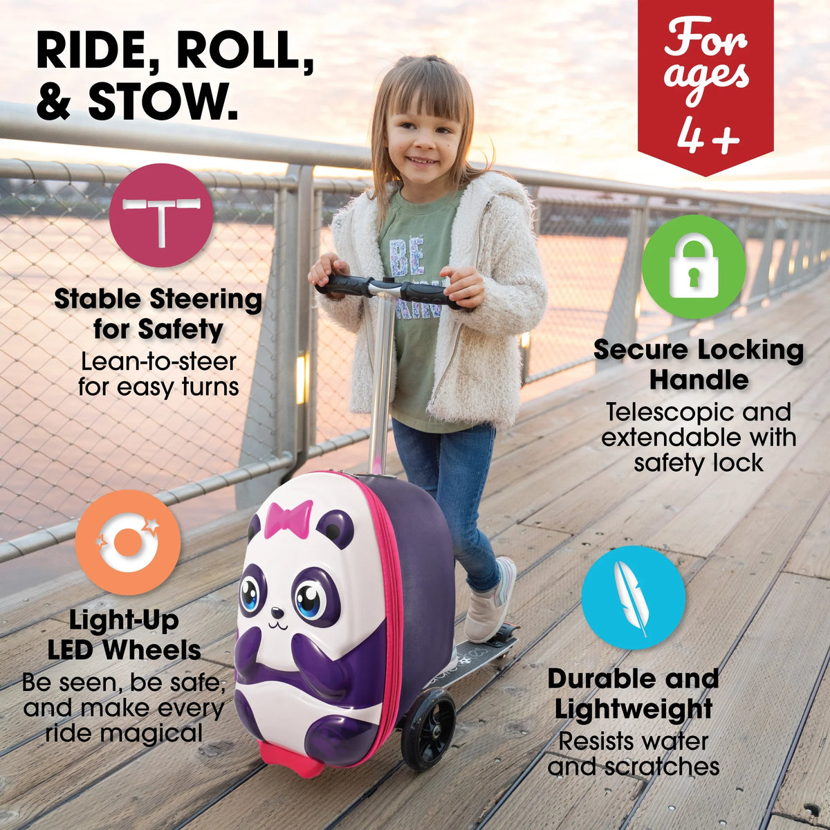 Kiddietotes Kid's Hard Shell Scooter Ride On Suitcase, Pink