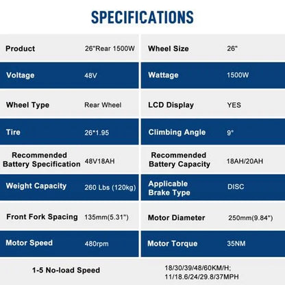 Ktaxon 48V 1000W Electric Bicycle Motor Kit, 26" Front Wheel E-Bike Conversion Kit w/ LCD Display (without Battery)